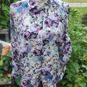 T Tahari Women's Long Sleeve Floral Button Up Blouse Size Small EUC